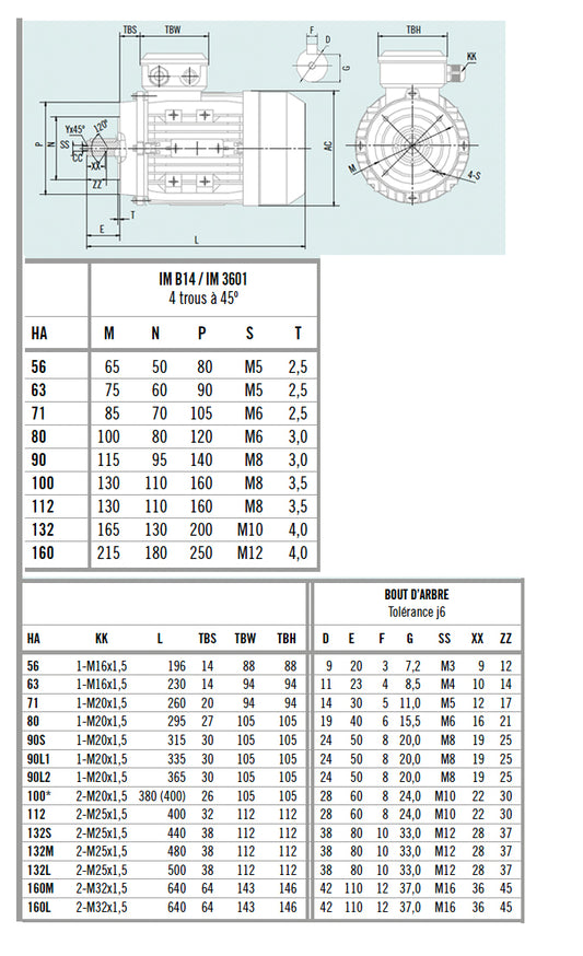 Moteur asynchrone triphasé aluminium IE1 – 0,06 kW – 1500 tr/min – B14 à bride compacte – MS56