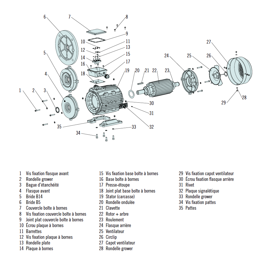 Moteur asynchrone triphasé aluminium IE1 – 0,06 kW – 1500 tr/min – IM B3 à pattes – MS56