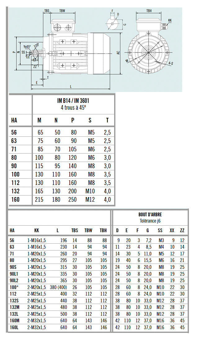 Moteur asynchrone triphasé aluminium IE1 – 0,09 kW – 1500 tr/min – B14 à bride compacte – MS56